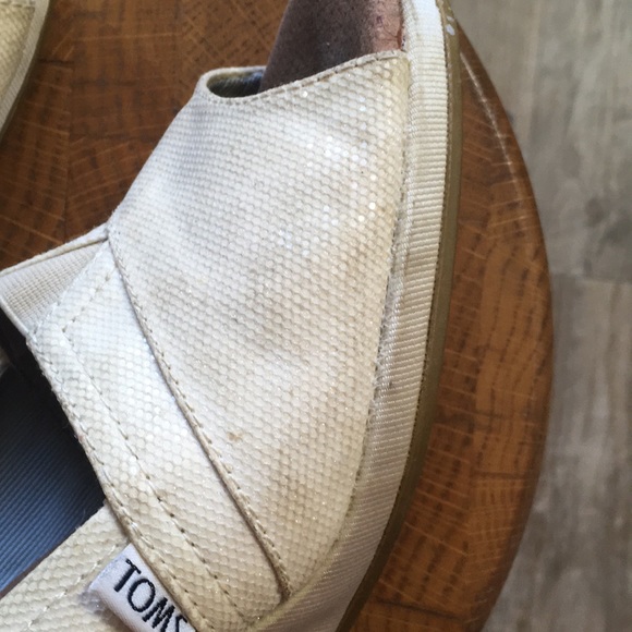 Cream colored sparkly Toms wedges - Picture 3 of 4